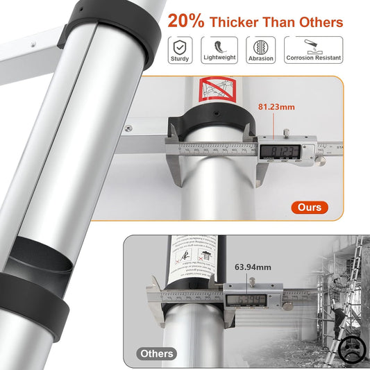 Telescoping Ladder, 12.5Ft Lightweight Extension Telescopic Ladder, Button Retraction Slow down Design, Aluminum Multi Purpose RV Ladder EN131 330Lbs Max Capacity for Outdoor Work