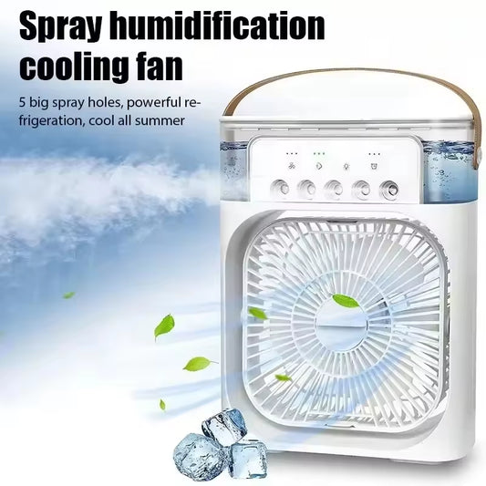 Summer Cooling Fan 3 in 1 Portable Desktop Humidifier USB Mini Air Conditioners Night Light Water Mist for Home, Office