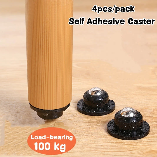 4PCS Stainless Steel Universal Wheel Self Adhesive Caster Mini Swivel Wheels 360 Degree Rotation Pulley for Furniture Trash Can