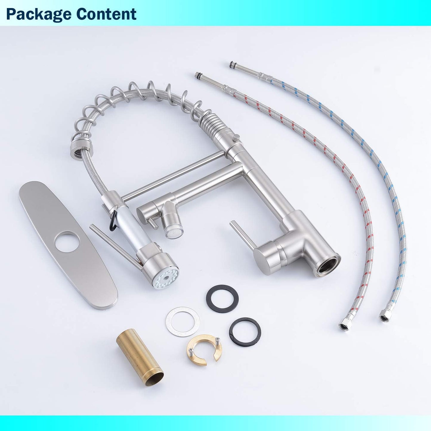 Kitchen Faucets with Pull down Sprayer Brushed Nickel -【LED Light Dual Ends】 Single Handle 1 or 3 Holes Spring Kitchen Sink Faucet with Deck Plate for Farmhouse RV Vessel Basin