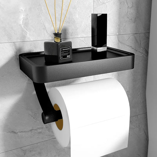 Black Toilet Roll Holder Wall Mounted Nail Free Toilet Paper Holder for Bathroom Toilet Accessories Bathroom Paper Towel Holder
