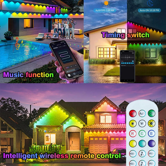 300FT Permanent Outdoor RGB Lights IP67 Waterproof with Smart App Control Remote DIY Scene Modes Eaves Light for Garden Decor
