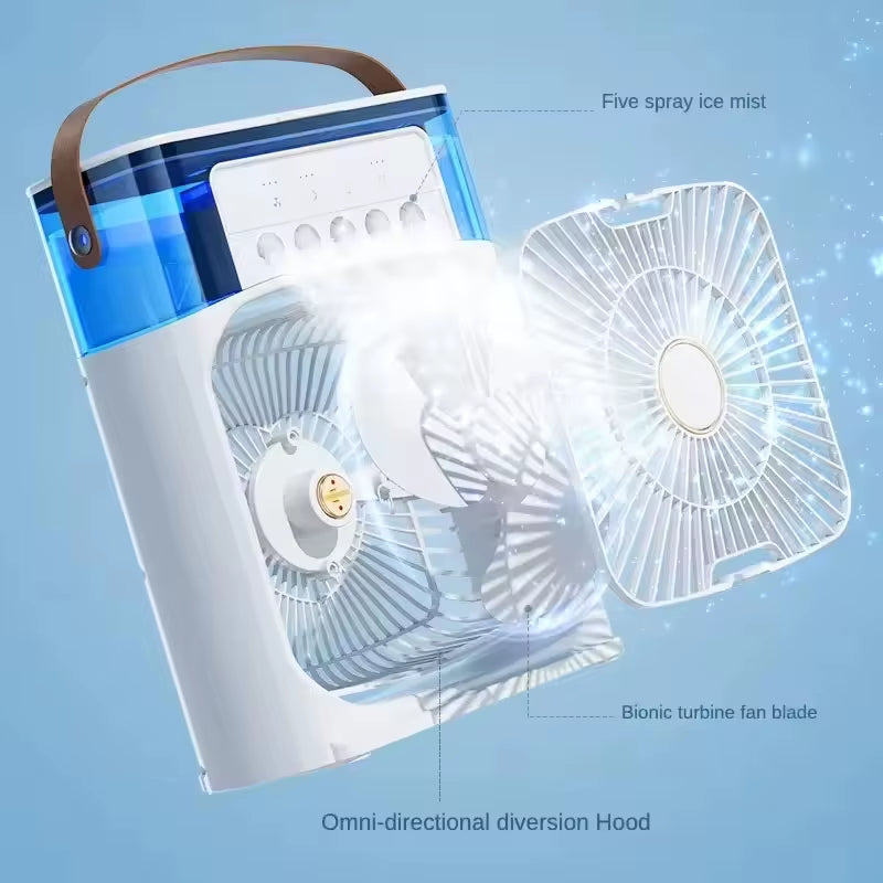 Summer Cooling Fan 3 in 1 Portable Desktop Humidifier USB Mini Air Conditioners Night Light Water Mist for Home, Office
