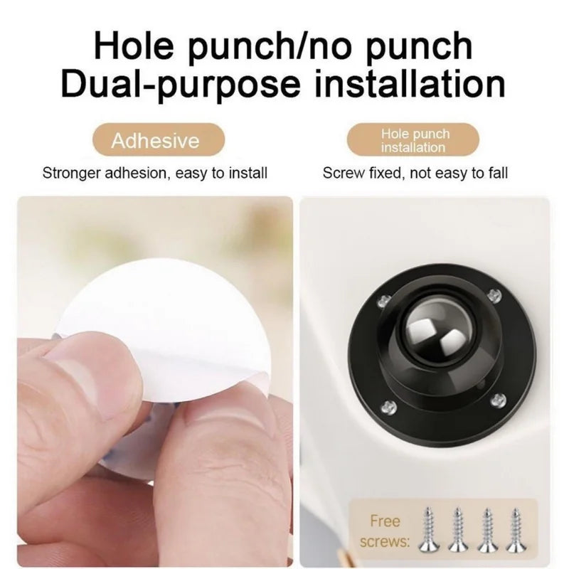 4PCS Stainless Steel Universal Wheel Self Adhesive Caster Mini Swivel Wheels 360 Degree Rotation Pulley for Furniture Trash Can