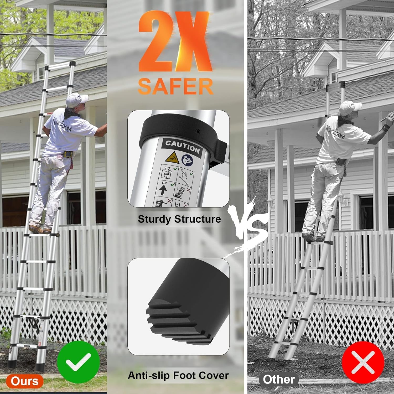 Telescoping Ladder, 12.5Ft Lightweight Extension Telescopic Ladder, Button Retraction Slow down Design, Aluminum Multi Purpose RV Ladder EN131 330Lbs Max Capacity for Outdoor Work