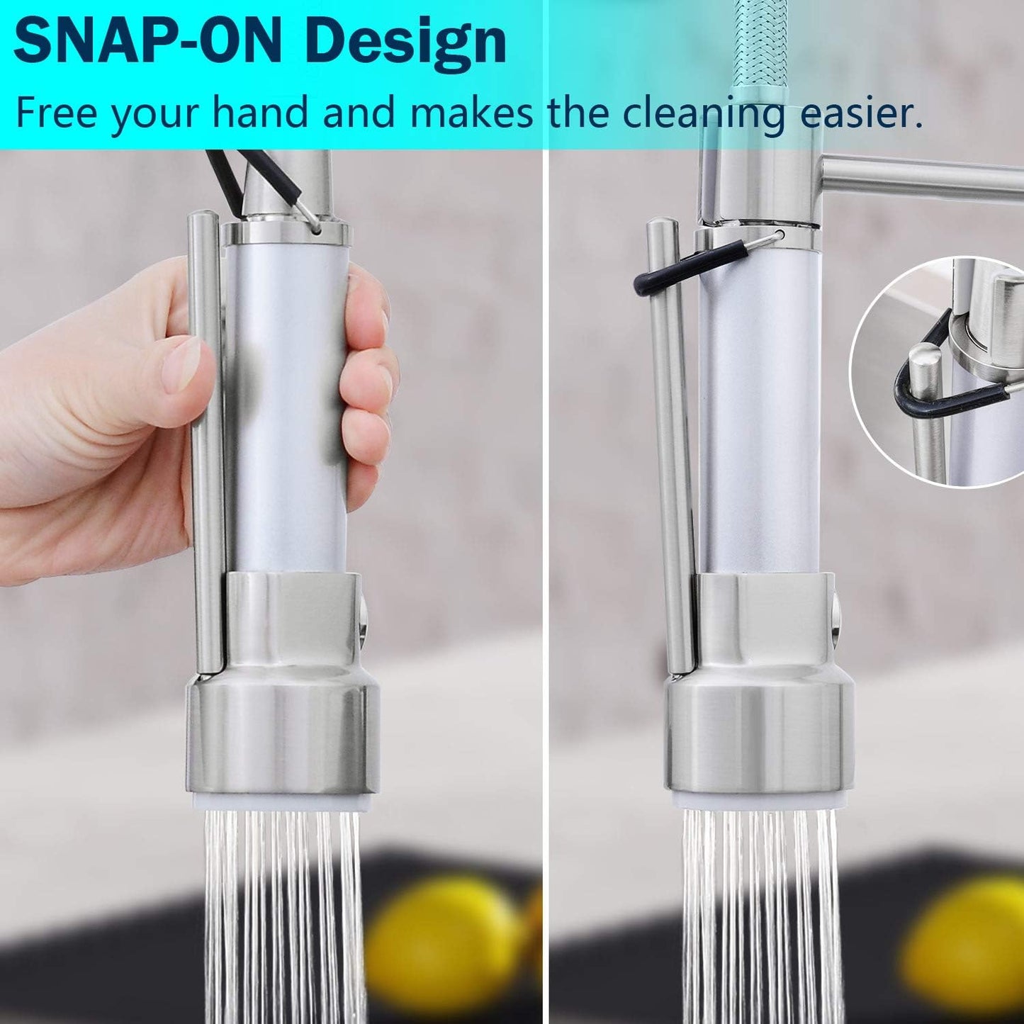 Kitchen Faucets with Pull down Sprayer Brushed Nickel -【LED Light Dual Ends】 Single Handle 1 or 3 Holes Spring Kitchen Sink Faucet with Deck Plate for Farmhouse RV Vessel Basin