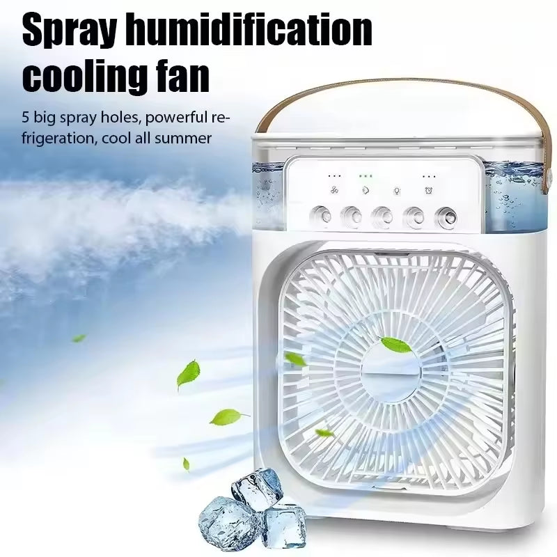 Summer Cooling Fan 3 in 1 Portable Desktop Humidifier USB Mini Air Conditioners Night Light Water Mist for Home, Office