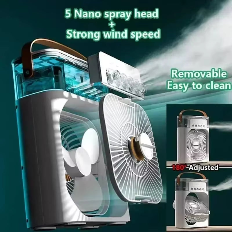 Summer Cooling Fan 3 in 1 Portable Desktop Humidifier USB Mini Air Conditioners Night Light Water Mist for Home, Office