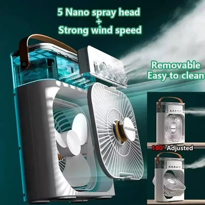 Summer Cooling Fan 3 in 1 Portable Desktop Humidifier USB Mini Air Conditioners Night Light Water Mist for Home, Office