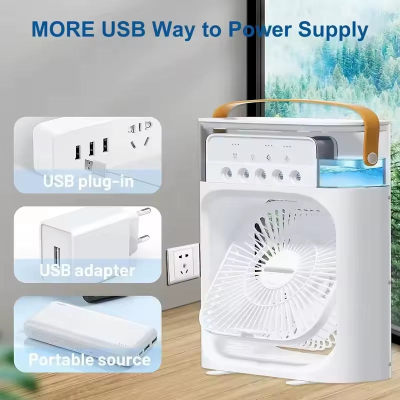 Summer Cooling Fan 3 in 1 Portable Desktop Humidifier USB Mini Air Conditioners Night Light Water Mist for Home, Office