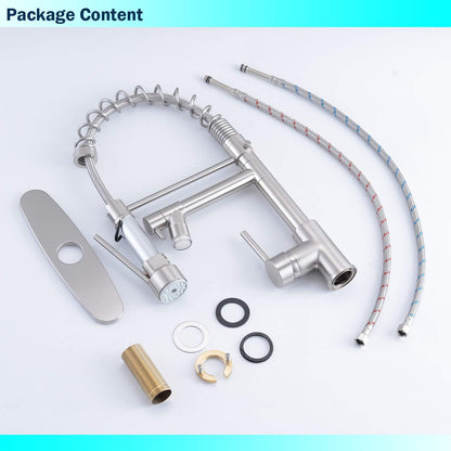 Kitchen Faucets with Pull down Sprayer Brushed Nickel -【LED Light Dual Ends】 Single Handle 1 or 3 Holes Spring Kitchen Sink Faucet with Deck Plate for Farmhouse RV Vessel Basin