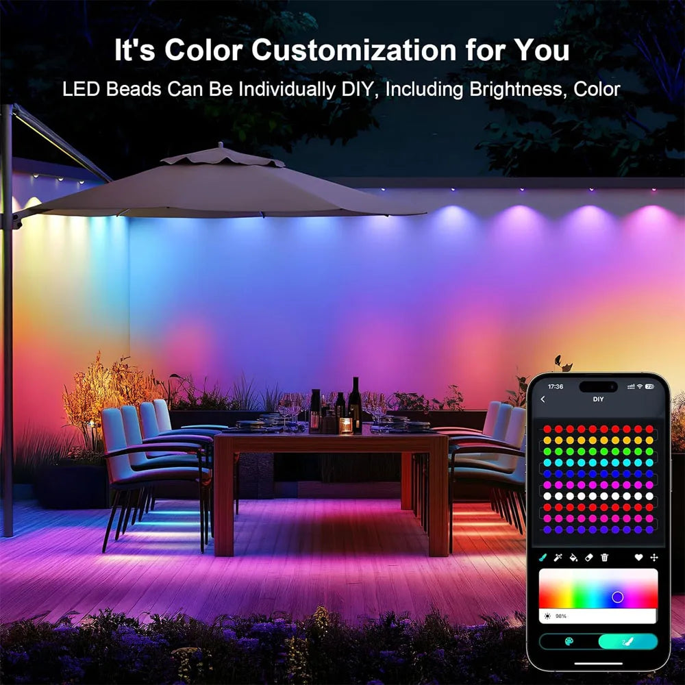 300FT Permanent Outdoor RGB Lights IP67 Waterproof with Smart App Control Remote DIY Scene Modes Eaves Light for Garden Decor