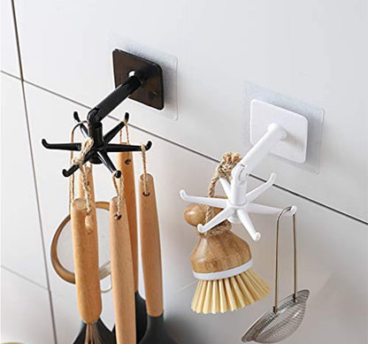 Self-Adhesive Kitchen Hooks for Hanging 360° Rotating, Waterproof Utility Hook Kitchen Towel Hooks Suction Cup Hook Holder for Bathroom Home, Stick on Wall Door Cabinet Hook for Hanging (White)