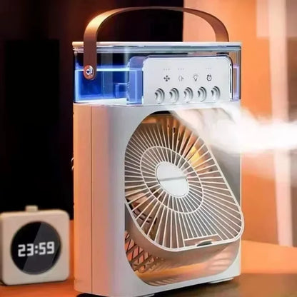 Summer Cooling Fan 3 in 1 Portable Desktop Humidifier USB Mini Air Conditioners Night Light Water Mist for Home, Office