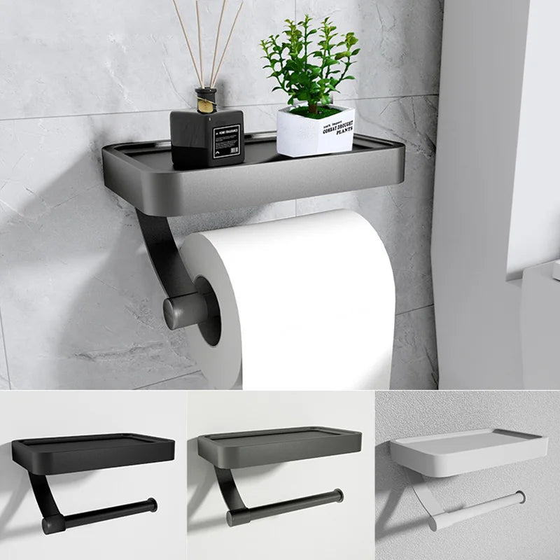 Black Toilet Roll Holder Wall Mounted Nail Free Toilet Paper Holder for Bathroom Toilet Accessories Bathroom Paper Towel Holder