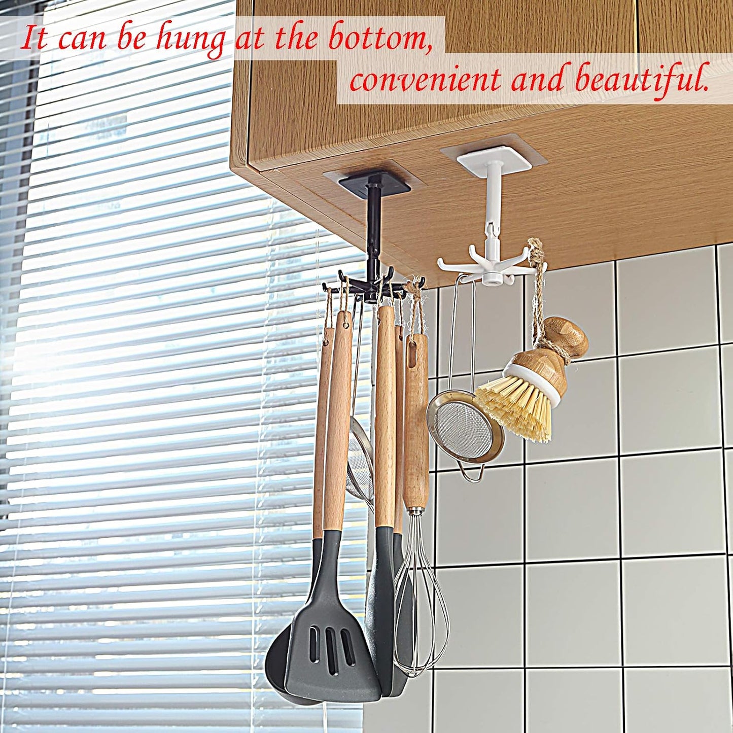Self-Adhesive Kitchen Hooks for Hanging 360° Rotating, Waterproof Utility Hook Kitchen Towel Hooks Suction Cup Hook Holder for Bathroom Home, Stick on Wall Door Cabinet Hook for Hanging (White)