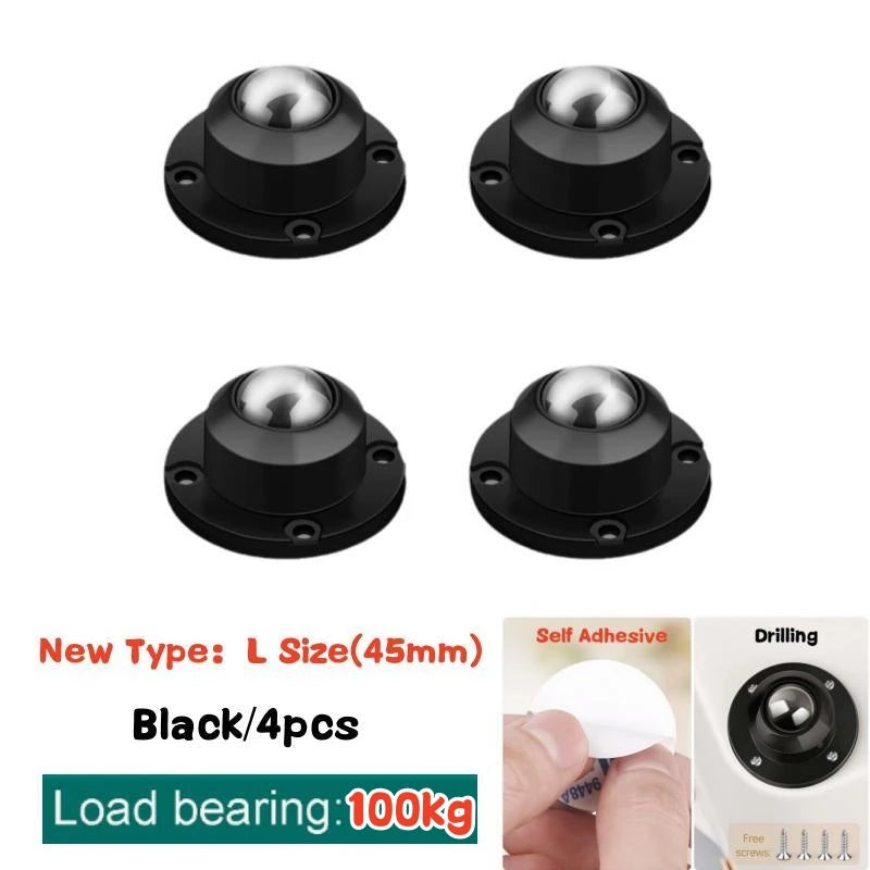 4PCS Stainless Steel Universal Wheel Self Adhesive Caster Mini Swivel Wheels 360 Degree Rotation Pulley for Furniture Trash Can