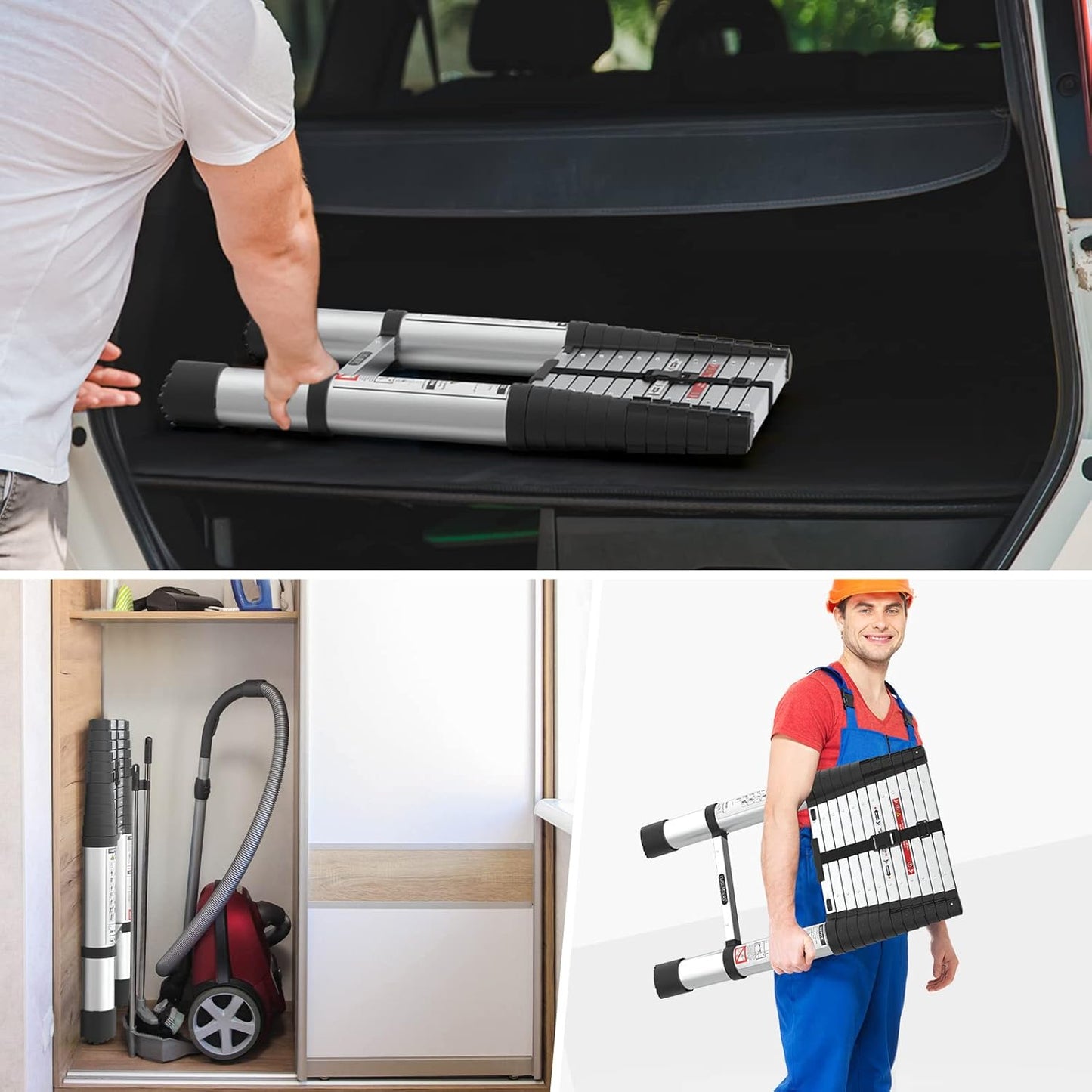 Telescoping Ladder, 12.5Ft Lightweight Extension Telescopic Ladder, Button Retraction Slow down Design, Aluminum Multi Purpose RV Ladder EN131 330Lbs Max Capacity for Outdoor Work