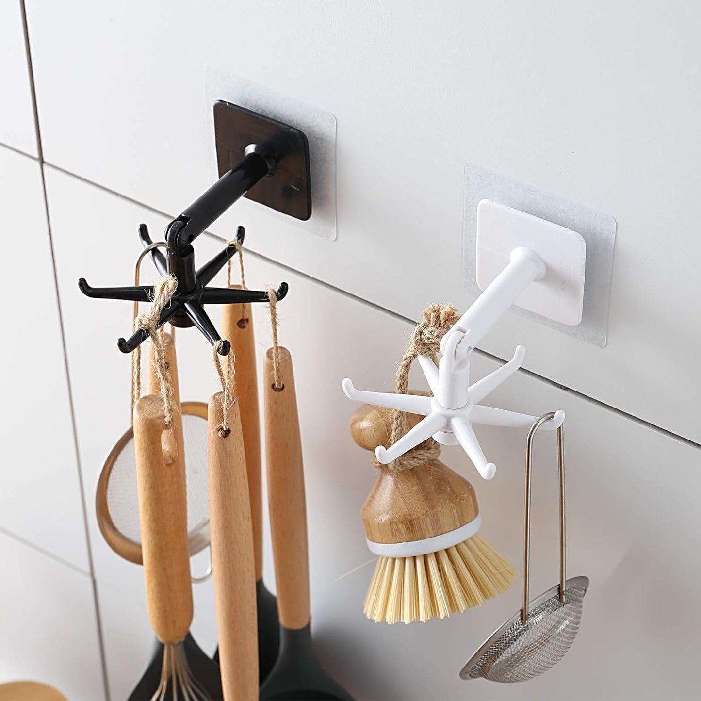 Self-Adhesive Kitchen Hooks for Hanging 360° Rotating, Waterproof Utility Hook Kitchen Towel Hooks Suction Cup Hook Holder for Bathroom Home, Stick on Wall Door Cabinet Hook for Hanging (White)