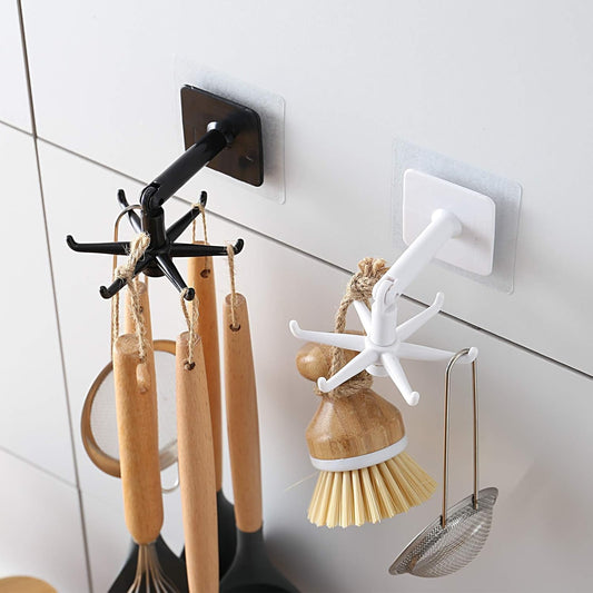 Self-Adhesive Kitchen Hooks for Hanging 360° Rotating, Waterproof Utility Hook Kitchen Towel Hooks Suction Cup Hook Holder for Bathroom Home, Stick on Wall Door Cabinet Hook for Hanging (White)