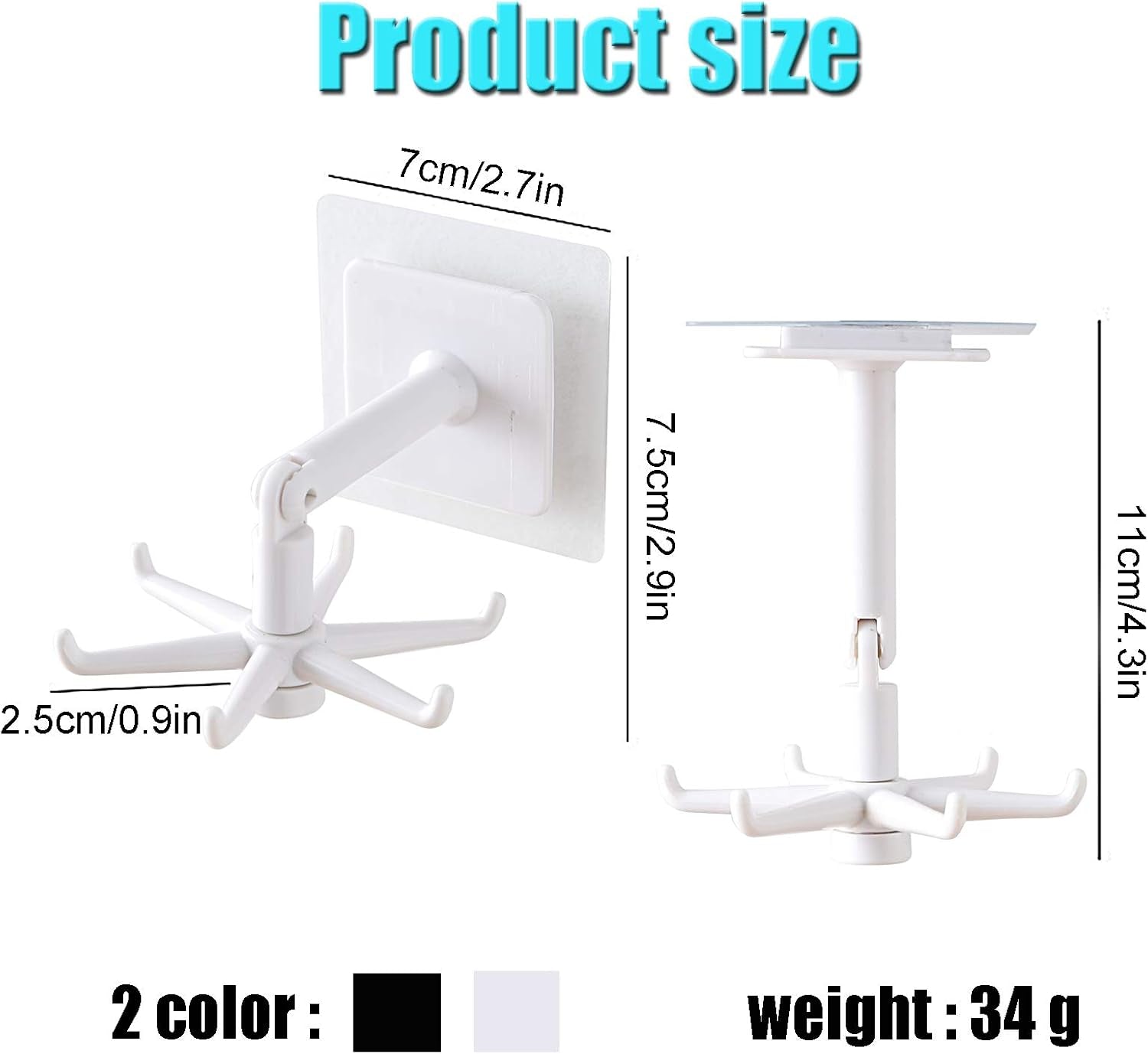 Self-Adhesive Kitchen Hooks for Hanging 360° Rotating, Waterproof Utility Hook Kitchen Towel Hooks Suction Cup Hook Holder for Bathroom Home, Stick on Wall Door Cabinet Hook for Hanging (White)