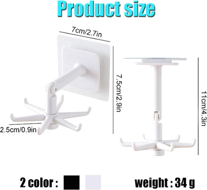 Self-Adhesive Kitchen Hooks for Hanging 360° Rotating, Waterproof Utility Hook Kitchen Towel Hooks Suction Cup Hook Holder for Bathroom Home, Stick on Wall Door Cabinet Hook for Hanging (White)