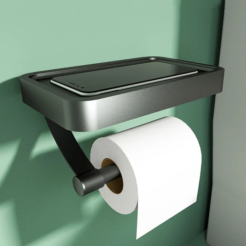 Black Toilet Roll Holder Wall Mounted Nail Free Toilet Paper Holder for Bathroom Toilet Accessories Bathroom Paper Towel Holder