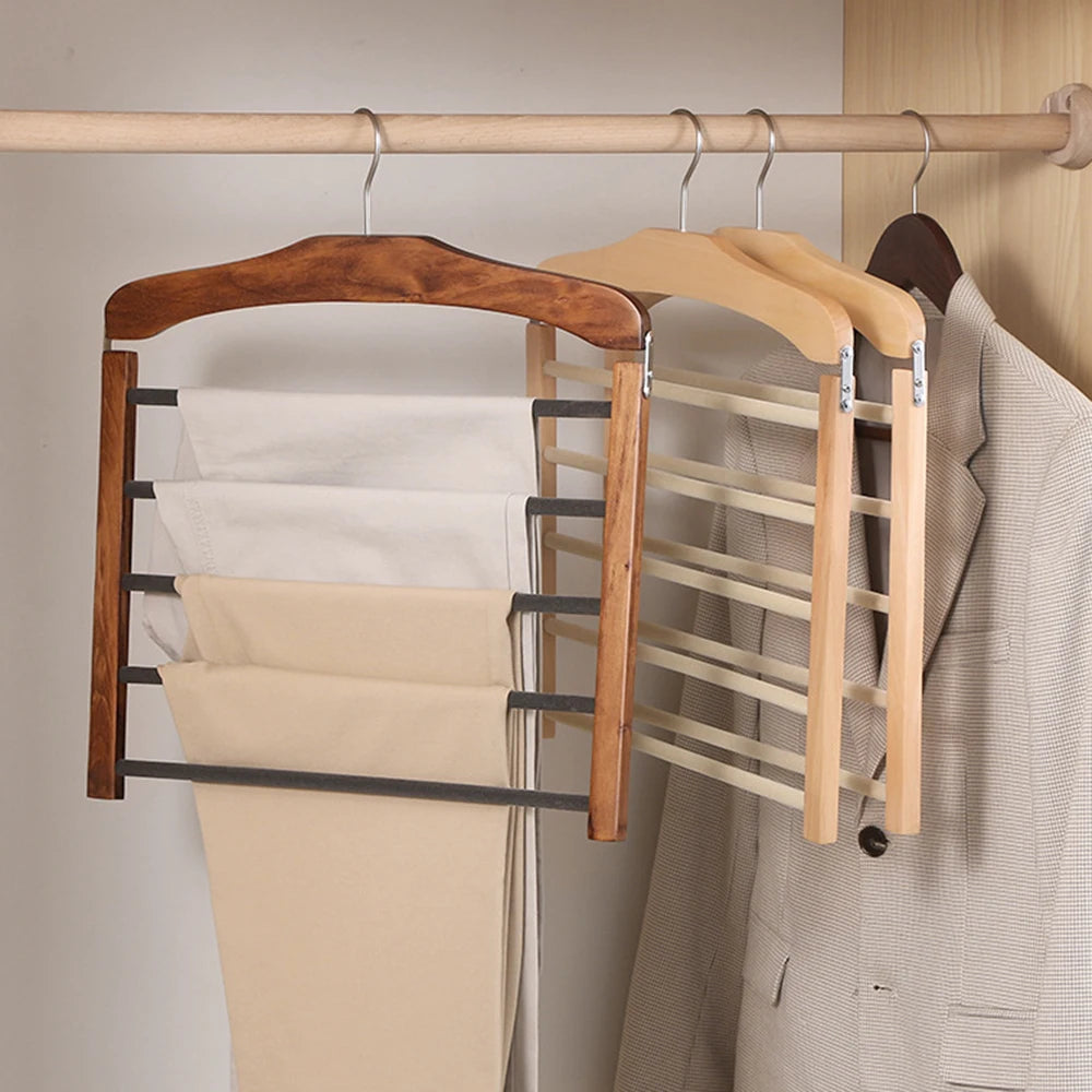 Solid Wood Multifunctional Pants Rack, Multi-Layer Pants Hanger, Household Storage Artifact, Scarf, Wardrobe Storage Rack